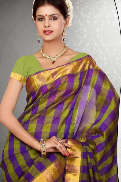 Purple & Green Pure Silk Cotton Saree