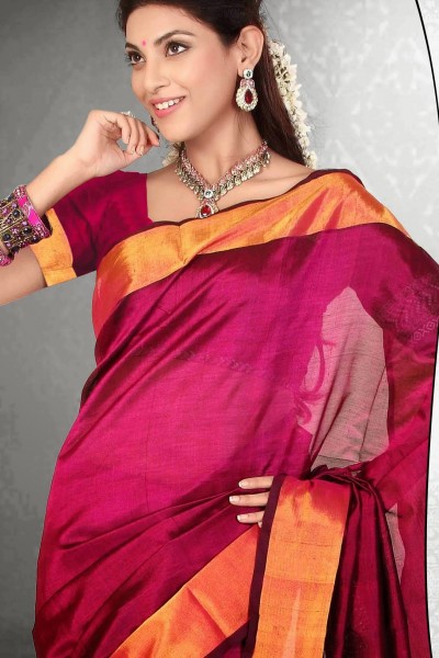 Burgundy Pure Silk Cotton Saree