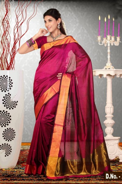 Burgundy Pure Silk Cotton Saree 1