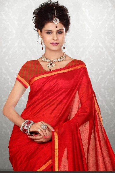 Red Pure Silk Cotton Saree