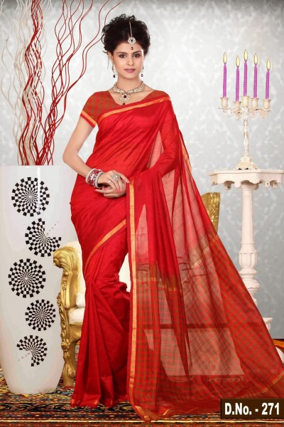 Red Pure Silk Cotton Saree 1