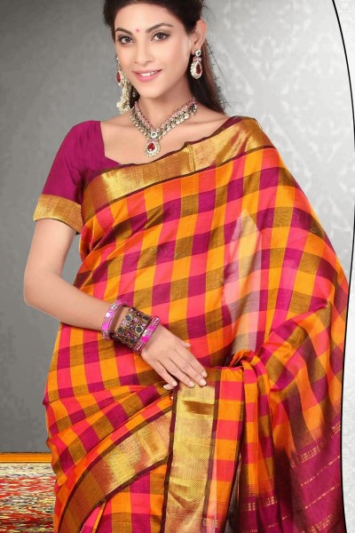 Yellow & Magenta Pure Silk Cotton Saree