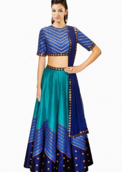 Lovely Sky Blue Raw Silk And Net Designer Lehenga Choli With Dupatta