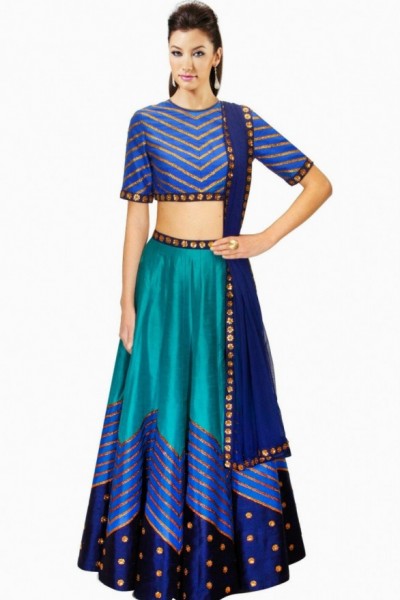 Lovely Sky Blue Raw Silk And Net Designer Lehenga Choli With Dupatta 1