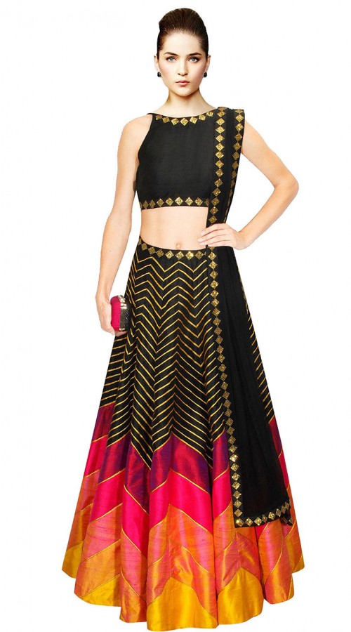 Buy Women Gold Foil Work Lehenga Set With Blouse And Mesh Dupatta - Feed  Luxe Lehenga - Indya